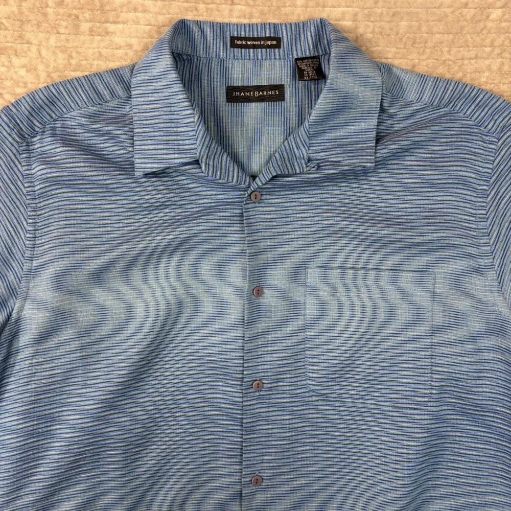 Jhane Barnes Mens XL Blue Wavy Stripe Button Front Shirt Fabric‎ Woven in Japan
